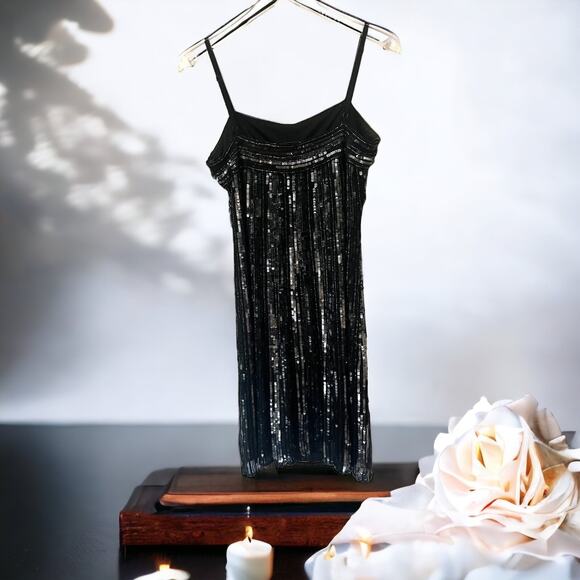 Stenay Vintage Black Beaded Sequined Dress Elegant Evening Formal Womens Sz 10 - Picture 3 of 12